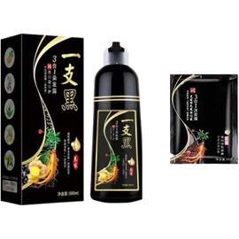 Negro - Shampoo Tinte Instantaneo Para Cabello Cubre Canas Natural Jengibre + Regalo (3 Sobres de 30g c/u) - Para Teñir 3 En 1 Coloración Al Instante Con Hierbas Unisex, Para Hombre y Mujer (590ML) (Negro, 500 ML + 30 ML(REGALO))