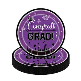 16Pcs Purple Graduation Paper Plates 9" for 2024 Graduation Party Decorations Supplies,Graduation Table Decoration Plates Disposable Tableware,Congrats Grad Plate for College High School Class of 2024