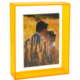 4x6 Picture Frame, Acrylic Magnetic Picture Frame Wall Mount Tabletop Floating Photo Frame Display for Gallery Wall Desk Home Office, Neon Yellow