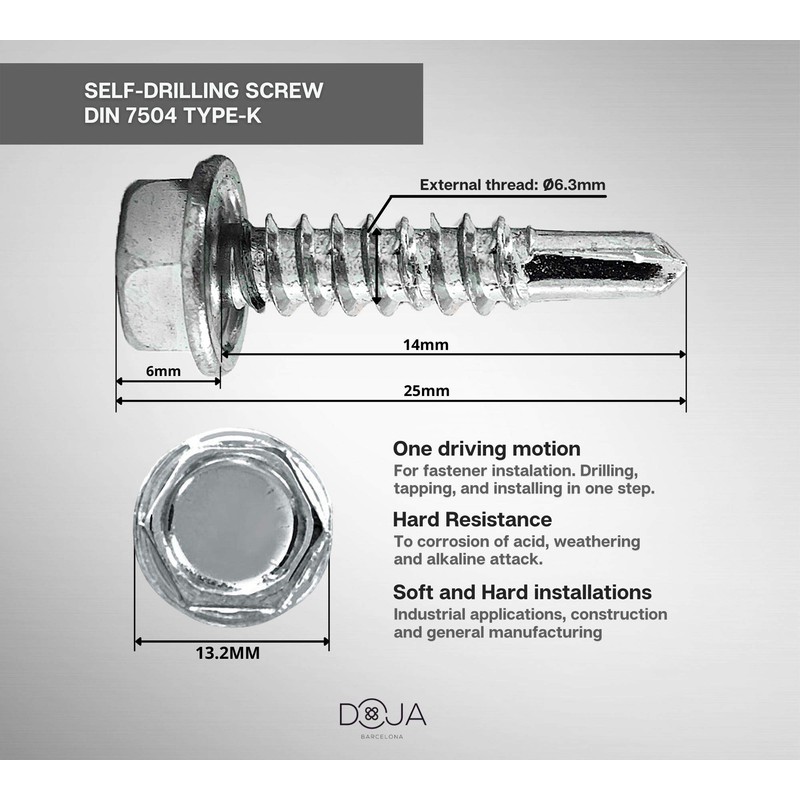 DOJA Industrial Hexagon Drilling Screws 6.3 x 30 mm Pack
