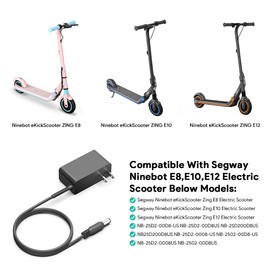 HKY AC DC Adapter Compatible with Segway eKickScooter Zing E8 E10 E12 Kids Electric Kick Scooter Power Supply Cord Cable,Model NB-25D2-00D8-US NB-25D2-00D8US Power Adapter Battery Charger