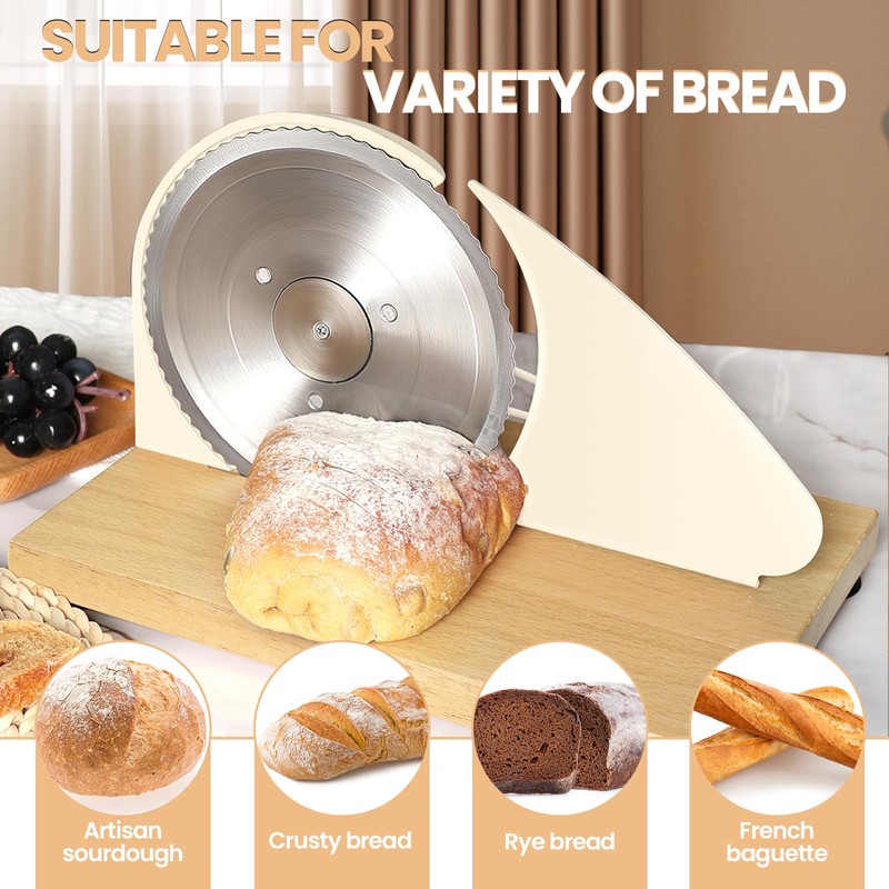 Brvclon Manual Bread Slicer Adjustable Thickness, Hand Crank Bread Slicer
