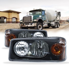 RUOZTEOO Headlights Assembly Fit for Mack Granite GU713 Lamp with Halogen Bulbs and Warm White,Both Sides Compatible with Select Mack Model Right Passenger,Left Driver Side (pair)