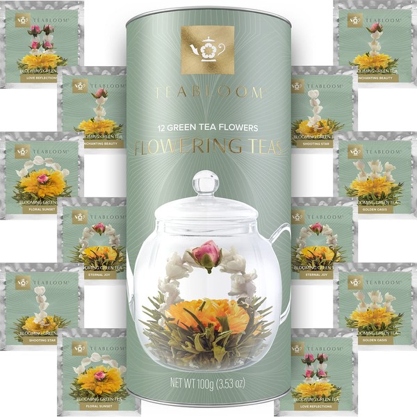 Teabloom Collection de Thés Fleuris – 12 Thés Fleuris Assortis dans une Élégante Boîte à Thé Cadeau