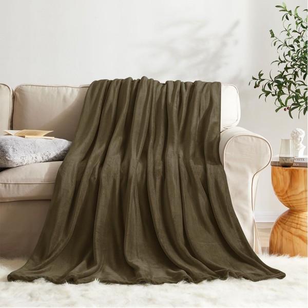 KMUSET Fleece Blanket Dark Brown Lightweight Super Soft Cozy Fuzzy