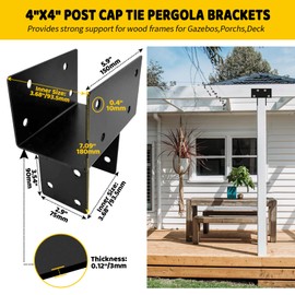 DEVALLEY 4pcs T-Shaped Cap Tie Post Brackets,Horizontal Contector Bracket with Screws for Post to Beam 4x4 4x6,Heavy Duty Deck Post Bracket for Garden Pavilion,Porch,Cabins