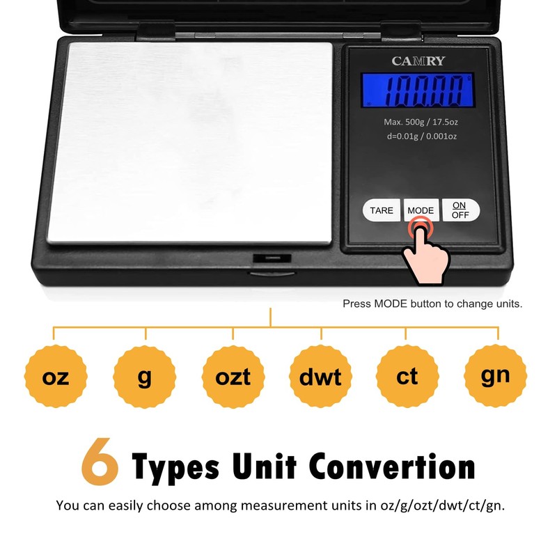 CAMRY Pocket Scales, 500 g/0.01 g, Digital Scale, Gold Scale,