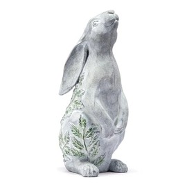 Napco Bunny Rabbit Green Fern Plant 12 x 5.5 x 5.5 inch Natural Grey Resin Stone Collectible Figurine Statue Sculpture, Indoor Outdoor Garden Décor, 14673, Gray