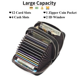 GOIACII Women's Leather Credit Card Holder, RFID Protection, Small Wallet with Many Compartments and Coin Compartment, Small Large Capacity Card Holder for Women, B-black