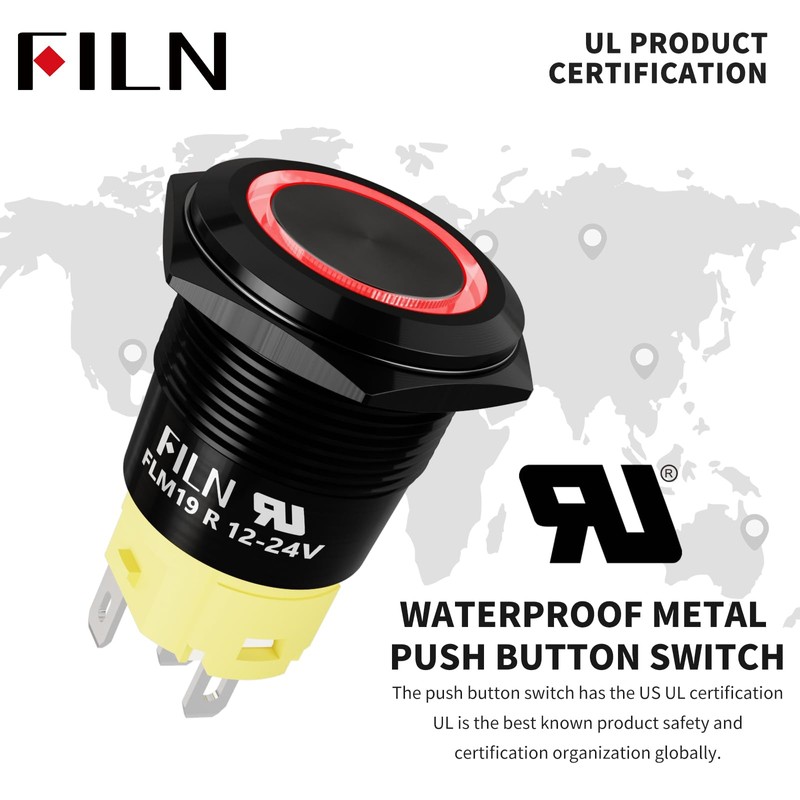 FILN 2PCS 19mm (3/4'') Momentary Push Button Switch 12V 24VDC