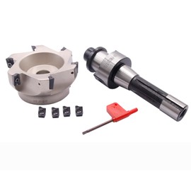 R8 FMB32 7/16-20 Shank Face End Mill Arbor and 3.94"/100mm Cutting Diameter 6-Flute 400R 100-32-6T CNC Face End Milling Shell Cutter with 10Pcs APMT1604 Carbide Inserts and T15 Wrench