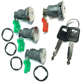 NUEVO JUEGO DE CERRADURAS DE CILINDRO DE CERRADURA DE PUERTA FORD 4 (CUATRO) CON 2 LLAVES CON LOGOTIPO OEM