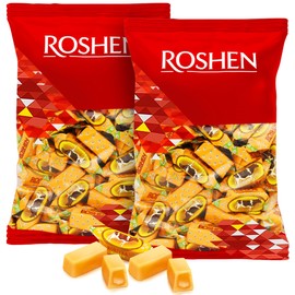 Roshen Korivka Milk Fudge Candy, 2.2 Lb (1kg) Ukrainian Non-Glazed Dairy Fudge with Sugary Crust & Creamy Liquid Filling, Individually Wrapped, Kosher, Halal (Pack of 2)