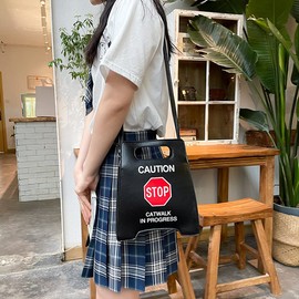 Caution Stop Sign Catwalk in Progress Funny Purse Messenger Bag Shoulder Crossbody Bag for Women (Black)