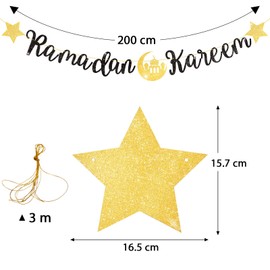 COLOFALLA Ramadan Banner Ramadan Garland Ramadan Decoration Eid Mubarak Decoration Eid Mubarak Banner Ramadan Kareem Ramandan Decoration for Wall Ramadan Party Decoration Black Gold with Rope
