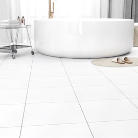 Peel and Stick Floor Tile 20-Pack 20 Sq.Ft Matte Pattern Flooring, 12” x 12” Self Adhesive Vinyl Flooring DIY for Kitchen, Bathroom, Laundry, Pure White