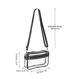 PATIKIL 8"x5" Clear Crossbody Bag with Shoulder Strap Stadium Approved PVC Transparent Purse Bag for Sports Events Concerts Festivals Black