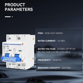 Mollom DC 2 Pole Miniature Circuit Breaker, 500V 125Amps, Scene Visualization Custom MCB Thermal Magnetic Trip, 6KA Breaking Capacity DC Disconnect Switch for Solar PV System