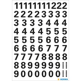 HERMA 4159 Zahlen Aufkleber schwarz 0-9, Schriftgröße 10 mm, 71 Stück, selbstklebend, wetterfest, klein, Nummer Ziffer Klebezahlen Sticker Hausnummern aus Folie zum Aufkleben, transparent