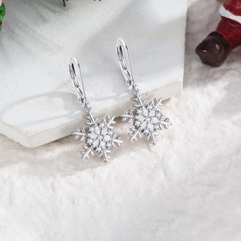 Snowflake Earrings 925 Sterling Silver Snowflake Leverback Earrings with White Turquoise Christmas Jewelry Gifts for Women