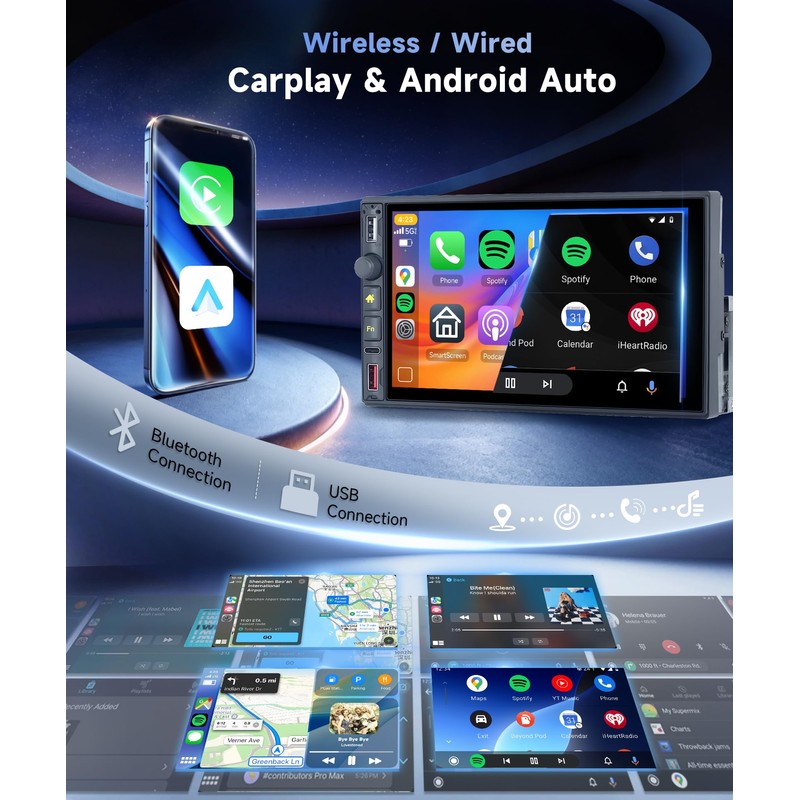 Orderich Wireless Carplay Car Stereo Single Din with Wireless Android