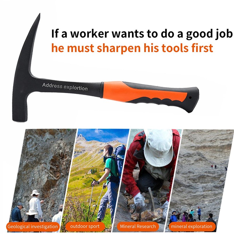 BOROCO Pointed Hammer, Geological Exploration Hammer with Sharpener, Masonry Hammer,