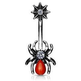 Autiga Spider Belly Button Piercing with Zirconia Crystal Navel Piercing Banana Bell, Stainless Steel