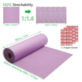 Honeycomb Packing Paper PINENUTS 15" x 131' Eco Friendly Packing Paper for Moving Recyclable Honeycomb Paper Bubble Paper Wrapping with 30 Fragile Sticker Labels and 66fthemp rope (Light purple)