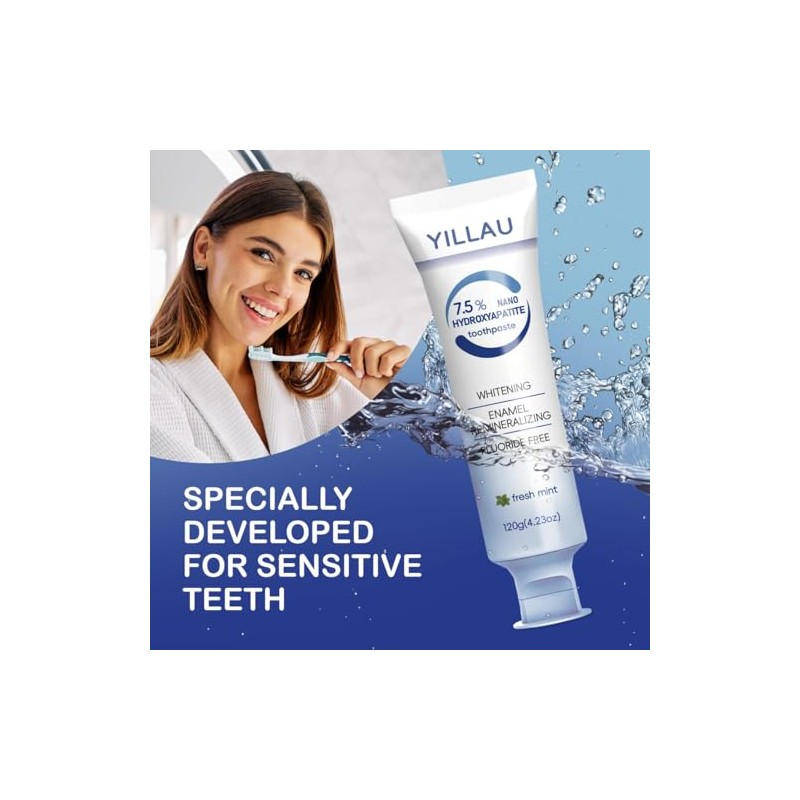 Hydroxyapatite Toothpaste, Nano Hydroxy 7.5%, Fluoride Free, for Sensitive Teeth