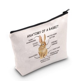 Rabbit Bunny Lover Gift Anatomy of A Rabbit Makeup Bag Bunny Owner Cosmetic Bag Bunny Themed Gift Bunny Mom Zipper Travel Bag (Anatomy of A Rabbit White)