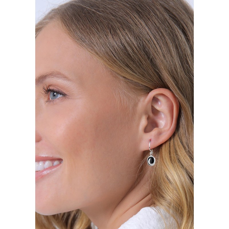 Elli Women's Earrings Wave Design with Onyx in 925 Sterling
