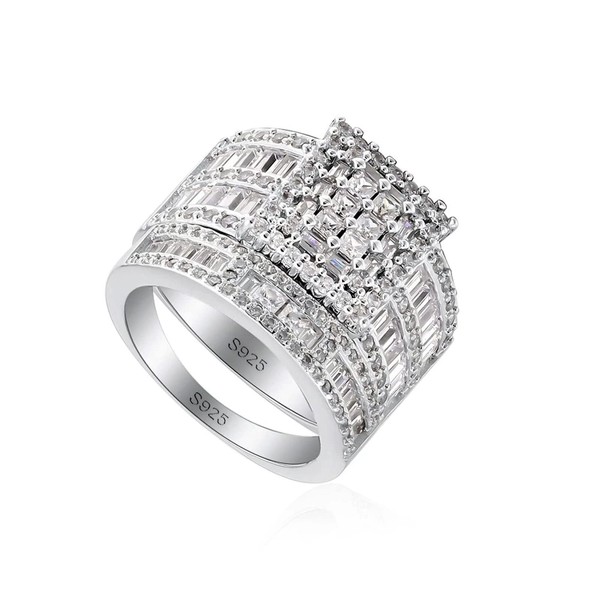 Women Wedding Ring Set White Gold Cubic Zirconia Anniversary Rings