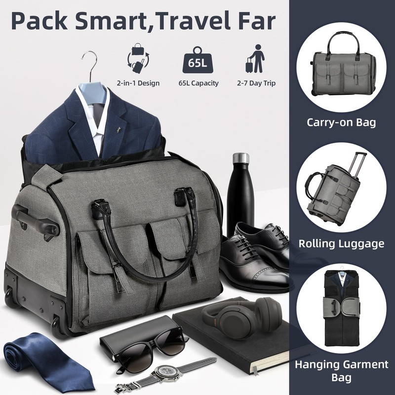 Shopsource Garment Duffle Bag with Wheels for Travel, Modern Grey