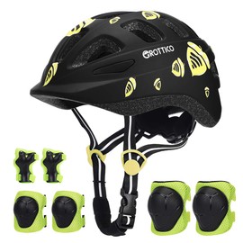 Toddler-Kids Ultralight Helmet with Knee-Elbow-Wrist-Pads - Acorn Pattern Adjustable for Boys Girls Bike Skate Scooter