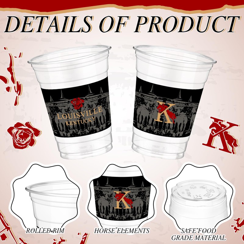 Pickmesh 50 Pcs Derby Plastic Cups, 12 oz, Black, Rose,