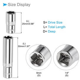 CoCud 6-Point Socket, 1/4" Drive 8mm Deep, Polished Chromed CR-V Metric Deep and Shallow Impact Socket - (Applications: for Ratchet Torque Electric Wrenches Car Repair), 2-Pieces