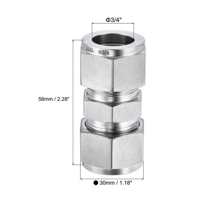sourcing map Compression Tube Fitting 3/4" Tube OD x 3/4"