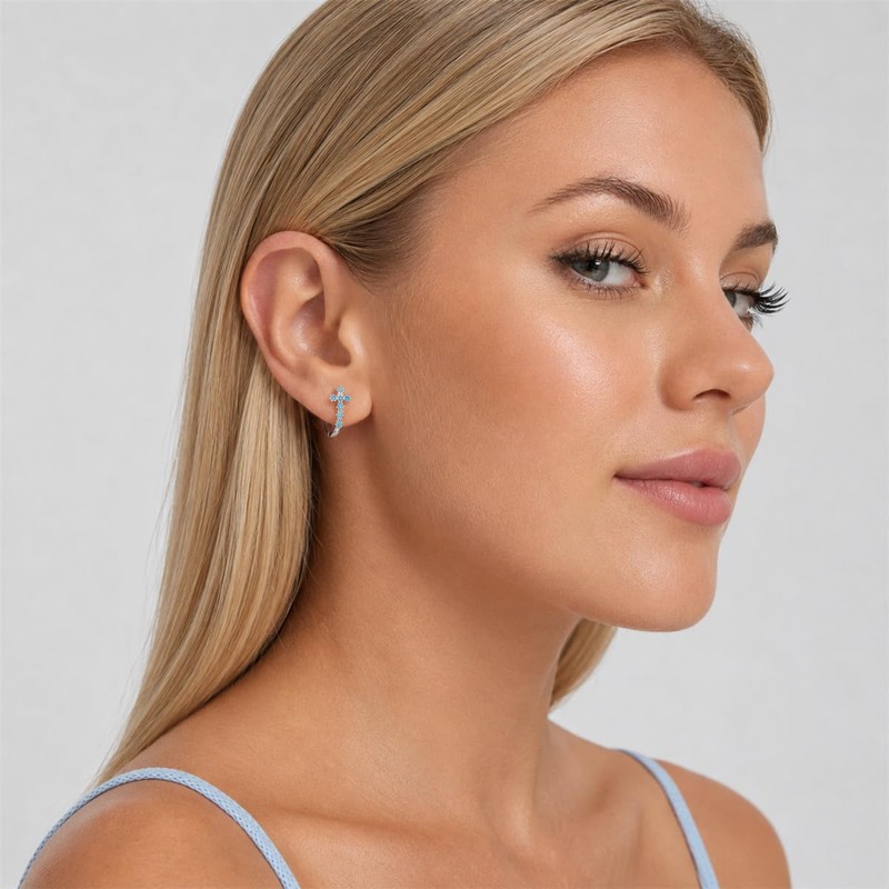 BABAMIA Turquoise Cross Hoop Earrings for Women Western Jewelry