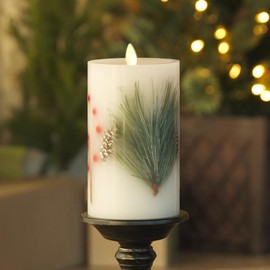 Luminara Flameless LED Candle Pine Berries Pinecone Embedded Real Wax Moving Flame Pillar Unscented with Recessed Edge, Remote Ready, Timer (3.5 x 6.5 inch)