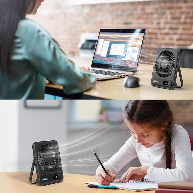WHATOOK Small Desk Fan Personal Fans: 5000mah 25 Hours Battery