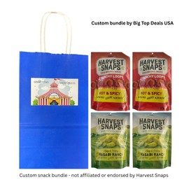 Big Top Deals USA Blue Paper Bag Bundle, 5.25x3.2x8, with Snaps Veggie Chips Wasabi Ranch & Hot and Spicy (2 Bags of Each Flavor) - 4 Pack Custom Bundle