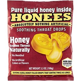 Honees Honey Filled Cough Drops - 20-Piece Pack of 12 Menthol-Free Lozenges | Temporary Relief from Cough | Soothes Sore Throat | All Natural