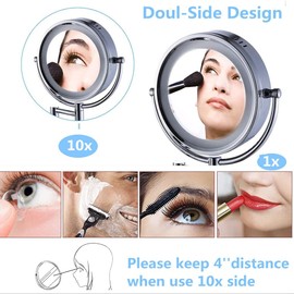 Cavoli Wall Mounted Makeup Mirror with LED Lighted 10x Magnification,3 Colors Lights Modes,8.5 Inches,Bathroom and Hotel, Chrome Finish,Made of Brass