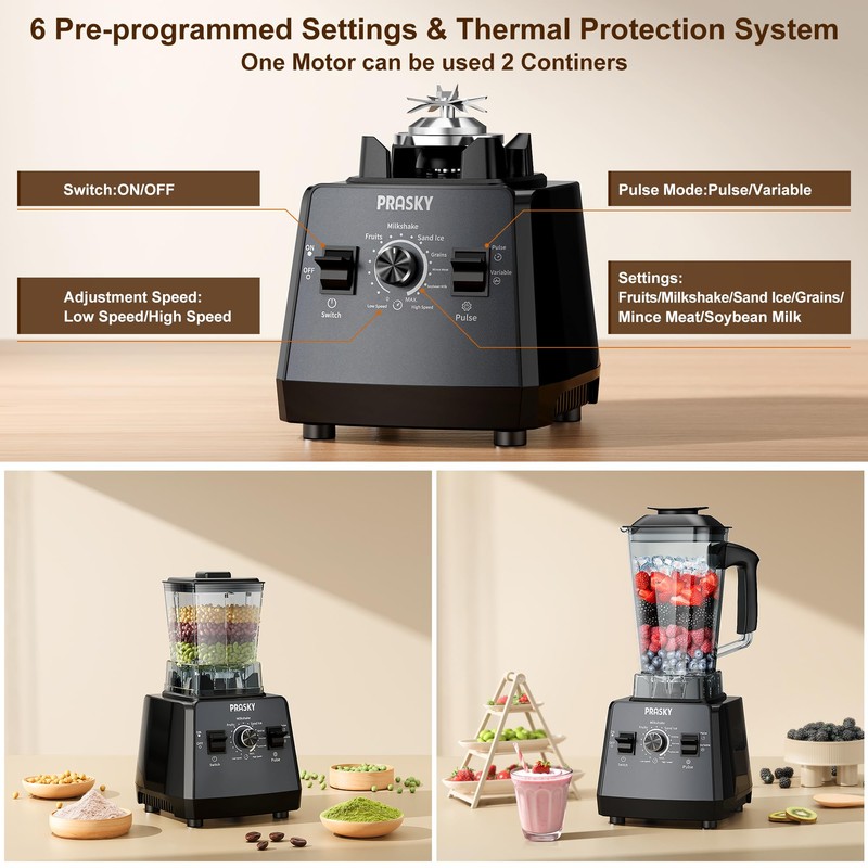 Professional Blender,Smoothies Blenders, PRASKY Max.2400Watts/1000Watts Blender and Grinder Combo 25000RPM