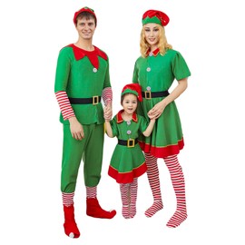Michellecmm Christmas Elf Costume Set for Girls Boys Men Women Christmas Elf Costume Outfit Santa Dress for Party Dress Up (Boy, 7-8 Years, Green Elf Costume)