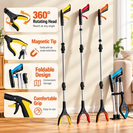 Foldable Grabber Reacher Tool for Seniors & Limited Mobility – Magnetic Tip, Swivel Head for Easy Pickup, Daily Living & Household Cleaning