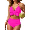 Tempt Me Dark Pink Ruffle Bikini Set High Waisted Two