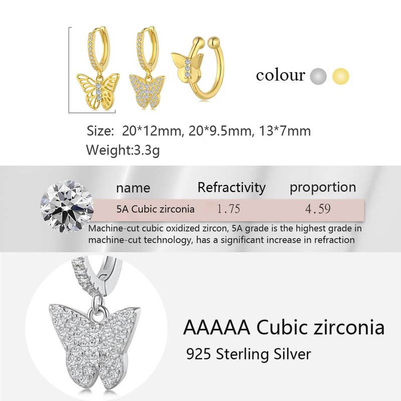 VIFE 925 Sterling Silver butterfly Drop Hoop Earrings for Women