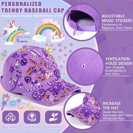 BEYAOBN Gifts for Girls DIY Water Bottle and Baseball Cap, Craft Set Children's Drinking Bottle with Gemstone Stickers Glitter Stickers, Girls Birthday Gifts 4-12 Years Crafts, Purple