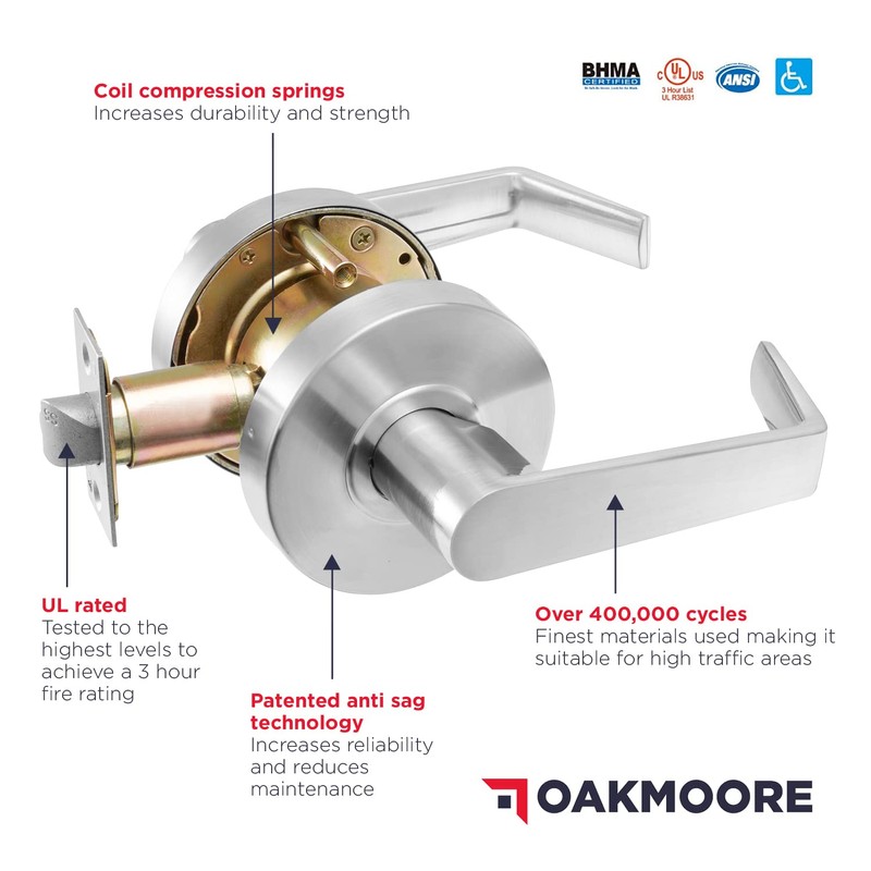 OAKMOORE Medium Duty Commercial Door Handle | Passage Function |